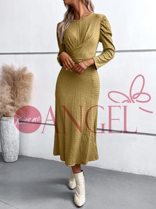 KISS ME ANGEL stile moda verde dolce temperamento elegante sottile girocollo pizzo a maniche lunghe abito da donna - Product Image 5