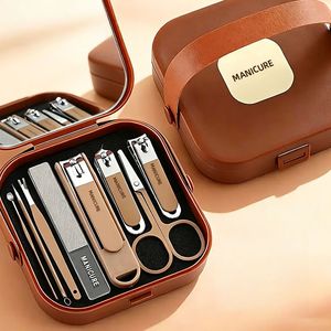 Elegante Set de Manicura Portátil Anti-Salpicaduras de Acero Inoxidable, Cortaúñas, Tijeras, Empujador de Cutículas con Espejo para Mujeres y Hombres - Product Image 1