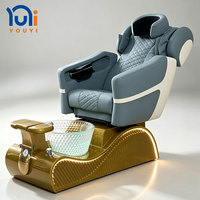 Fauteuil de pédicure spa LED de luxe, fauteuil de manucure électrique inclinable, base dorée, bassin pour les pieds en verre, mobilier de salon de manucure commercial