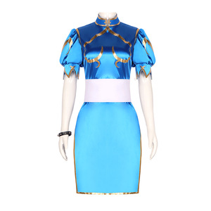 Disfraz de cosplay de Star's Edge Chun-Li, vestido Qipao azul, traje de anime para Halloween - Product Image 4
