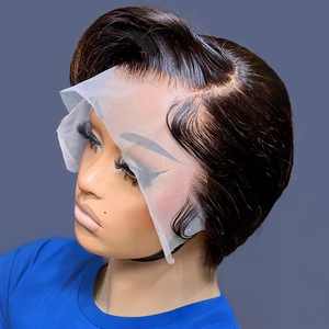 Perruque en dentelle transparente 13X pour femmes, cheveux humains, pré-épilés, <span class=keywords><strong>coupe</strong></span> courte, bob droit, perruque en cheveux humains 13x4 frontale - Product Image 1