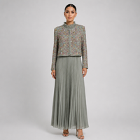 Ensemble élégant deux pièces pour femme : pull à col en dentelle et manches longues avec robe assortie – Tenue modeste d'automne – Fournisseur en gros pour boutiques