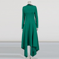 AELESEEN Robe longue élégante mi-longue style européen et américain, col montant, taille haute, coupe ample, pour femme de bureau, nouvelle collection 2025, plissée irrégulière
