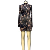 Robe courte streetwear pour femme, style euro-américain, taille haute, col montant, imprimé floral, en polyester, collection automne