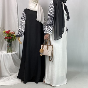 Elegant Soft Linen Abaya Robe With Palestine Keffiyeh <b>Printed</b> Sleeve Detailing Modest <b>Islamic</b> Women Clothing for Ramadan 6827 - Product Image 2