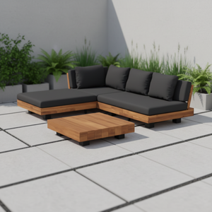 Modern Waterproof Eco-Friendly Outdoor <b>Corner</b> Sofa <b>Set</b> with Solid Teak Wood Frame Low Square Coffee Table for Park & Villa - Product Image 6