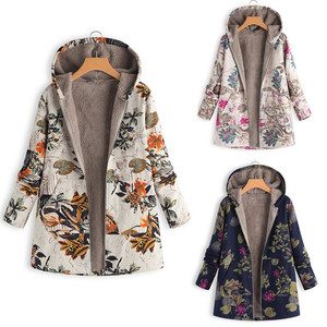 Abrigo de felpa con capucha y estampado Retro para mujer, chaqueta holgada de talla grande, cortavientos informal a la moda, <span class=keywords><strong>otoño</strong></span> e <span class=keywords><strong>invierno</strong></span>, novedad de <span class=keywords><strong>2023</strong></span> - Product Image 1