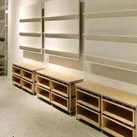 Système d'étagères modulaires en bois et profilés aluminium de style industriel, éclairage LED, écologique, robuste, personnalisable