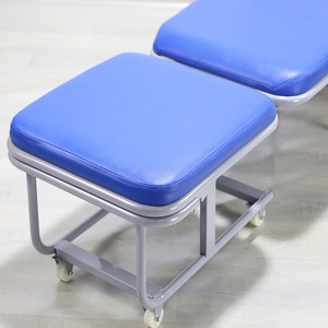 Pinyin Thickened Steel Folding Companion <b>Chair</b> With <b>Wheels</b> For Hospital Use Orange Color High Density Sponge Seat - Product Image 4
