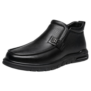 Bottes Chelsea pour homme doublées en polaire, cuir véritable, talon moyen, semelle extérieure en caoutchouc, semelle intermédiaire en EVA, bottes isolantes à la cheville, pour l'automne et l'hiver - Product Image 5