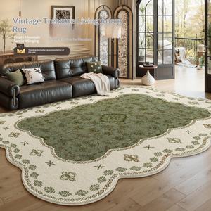 Tappeto per Soggiorno Verde Stile Retrò Francese Antico Nuovo Motivo a Pied-de-Poule Quadrato Imitazione Cashmere Lavabile e Cancellabile - Product Image 1