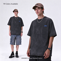 Kaos Custom Heavyweight Vintage Washed Boxy Fit 100% Katun Combed Mineral Acid Wash Pria Drop Shoulder Oversized Tee MOQ Rendah