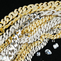 Chaîne cubaine en moissanite plaquée or S925 de haute qualité, style hip-hop, entièrement sertie, 6-16 mm, pour la vente en gros