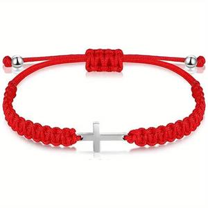 Pulsera de cuerda tejida cruzada de acero inoxidable ajustable hecha a mano, pareja de amistad, pulsera de hilo rojo de la suerte para hombres y mujeres - Product Image 6