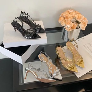 2026 Ladies Gold Glitter Leaf High Heel <b>Sandals</b> Pointed Toe Stiletto Pumps Anti Slip Party <b>Evening</b> Dress Women Shoes - Product Image 2