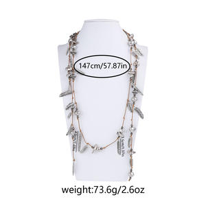 Collier pendentif plume feuille en alliage de corde tressée multicouche à la mode pour femme - Product Image 2