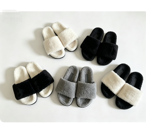 Cozy Women Fog Grey Coral Velvet Faux Fur Slippers Quilted Upper Low Platform Indoor Custom Sole For Buying Agents Home Ladies A - Product Image 1
