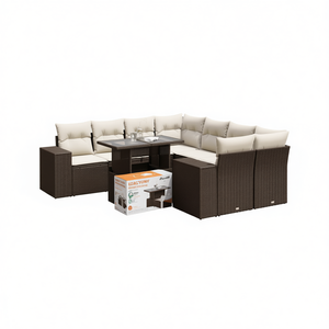 Set Divano da Giardino in Rattan Bianco Crema e Marrone con Cuscini, 6 Posti, Arredamento da Esterno Stile Contemporaneo - Product Image 1