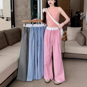<span class=keywords><strong>Pantaloni</strong></span> Casual da Donna a <span class=keywords><strong>Vita</strong></span> <span class=keywords><strong>Alta</strong></span> con Coulisse Elastica, Stile Vintage a Quadri Bianco e Nero, Gamba Svasata, Versatili e Leggeri - Product Image 1