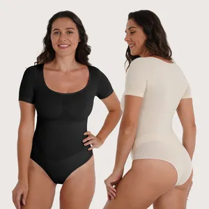 S-SHAPER hohe Taille nahtlose Kurzarm Workout Plus Size rücken freie Kompression Crop Cami Tank Top Bodysuit Brief für Frauen