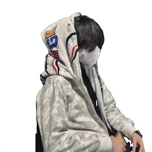 Sudadera con capucha de camuflaje de tiburón de moda para verano, para hombre, de ajuste holgado, talla grande, informal, con cremallera, doble capucha, estilo hip-hop, pura - Product Image 5