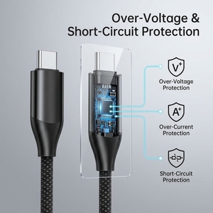 USB C TO USB C CABLE 1M 100W <span class=keywords><strong>ชาร์จ</strong></span>เร็วไฟ LED ตัวบ่งชี้ที่ถักไนลอนสีดำสำหรับแล็ปท็อป MacBook iPhone Samsung - Product Image 2