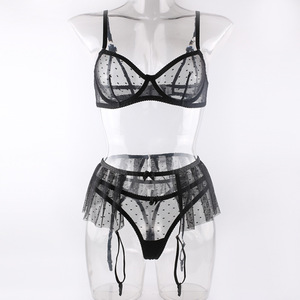 Ensemble de Lingerie Transparente Sexy Érotique 3 Pièces pour Femme, Fina et Intime, avec Volants, Jupe Tutu, <span class=keywords><strong>Porte</strong></span>-Jarretelles et Décorations en Dentelle, Légèrement Gainant - Product Image 6