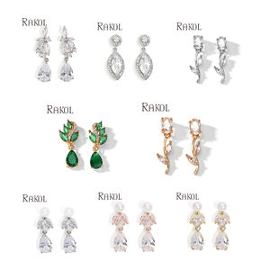 RAKOL EP5842 Elegant Cubic Zirconia Geometric Women's Rose Gold Plated Brass Dragon Flower Earrings - Product Image 1