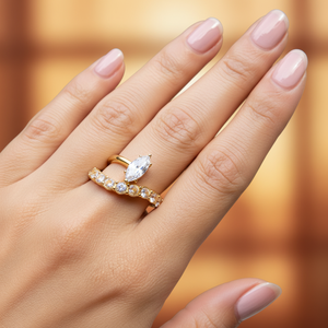 MW 18K Gold-Plated Zircon Classic Trendy Horse Eye Zircon Round Zircon Double Layer <strong>Ring</strong> Stainless Steel <strong>Rings</strong> <strong>Adjustable</strong> - Product Image 3