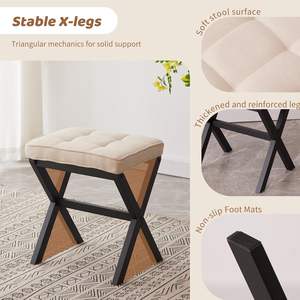 Reposapiés Plegable de Madera Moderno con Cojín y Funda Extraíble, Otomana Pequeña para Sala de Estar, Dormitorio u Oficina - Product Image 6