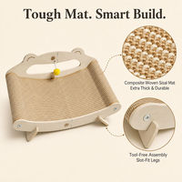 Lit pour chat en bois avec griffoir incurvé en sisal, jouet pompon inclus, mobilier d'intérieur pour animaux de compagnie