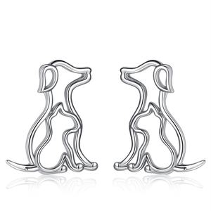 925 स्टर्लिंग चांदी महिलाओं गुड लक प्यारा पालतू गहने कुत्ते और बिल्ली स्टड कान की बाली - Product Image 1