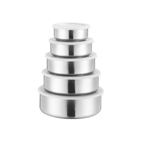 Ensemble de bols de cuisine en acier inoxydable OEM de cinq pièces, couvercle de conservation des aliments à usage domestique portable pour le stockage de la fraîcheur, boîtes à lunch