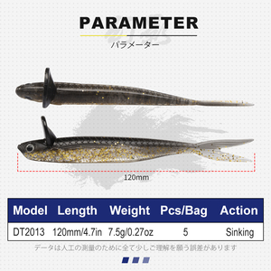 Señuelo de Pesca D1 de 120 mm y 7,5 g, Cebo Suave con Cola de Labio, Señuelo de Agua Dulce, Acción de Rodamiento Artificial, Cola en T, Cebo Suave - Product Image 2