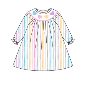 Personalizado Día de San Valentín amor colorido estampado rayas volantes bebé niñas Casual niño mameluco vestido algodón Spandex hermana partidos - Product Image 2