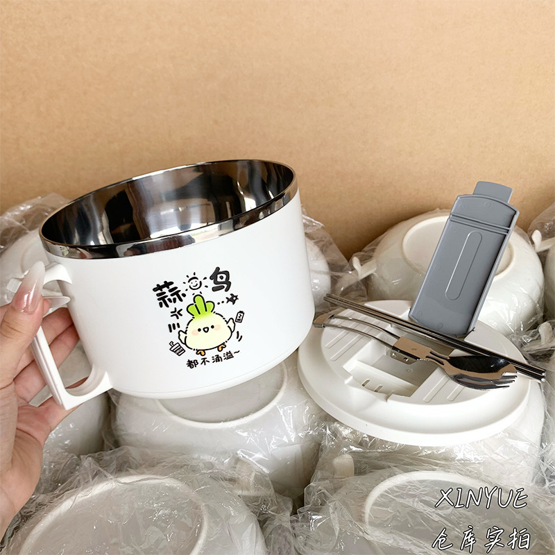Tazón/Vajilla para Fideos Instantáneos con Diseño de Ajo y Pájaro, Drenable, de 17 cm