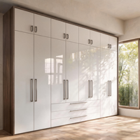 Armoire intégrée moderne avec portes en verre MDF et éclairage LED, montage mural facile pour le rangement de la chambre