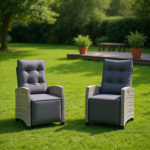 Set di 2 Sedie da Giardino in Rattan Grigio Reclinabili Manualmente, Arredamento da Esterno dal Design Contemporaneo - Product Image 2