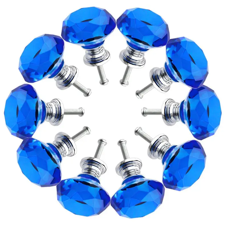 Wholesale Decorative Blue Color Crystal Glass Door Knobs Size 40mm for Cabinet Furniture Hardware Accessories