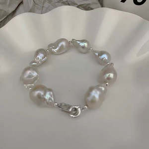 WENCHI กำไลข้อมือมุกธรรมชาติสไตล์บาโรกหรูหรา S925 เงินแท้ 15-16 ซม. เครื่องประดับสุดหรู - Product Image 1