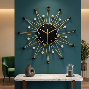 <b>Modern</b> Sunburst <b>Wall</b> <b>Clock</b> Metal Abstract Geometric Design Silent Quartz Analog Hanging <b>Clock</b> for Living Room - Product Image 4