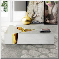 Meubles de salon modernes au design luxueux, table basse haut de gamme en acier inoxydable plaqué, rectangulaire, blanche