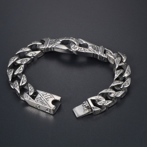 Bracelet en acier titane pour homme, style punk rétro, motif Bouddha, double anneau entrelacé, CE518 - Product Image 3