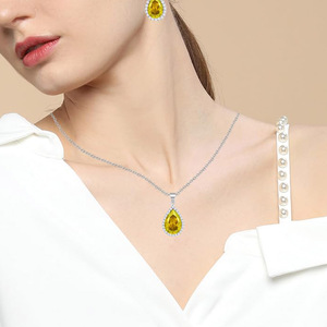 Wholesale S925 Sterling <b>Silver</b> Pear Cut Natural Citrine Dangle <b>Earrings</b> Double Halo Micro Paved CZ <b>Drop</b> <b>Earrings</b> Luxury Bridal - Product Image 3