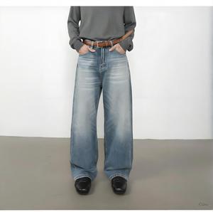 กางเกงยีนส์ผ้าฝ้าย100% 12ออนซ์เฮฟวี่เวทกางเกงยีนส์ขาตรงซีดซีดจาง - Product Image 1