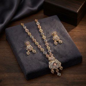 Wholesale Multi Tone Plated <b>Long</b> Jewelry Set, Fashion Jewelry, 3 Tone Turkey Design <b>Long</b> <b>Necklaces</b>, Tri Color Brass Jewelry Set. - Product Image 2