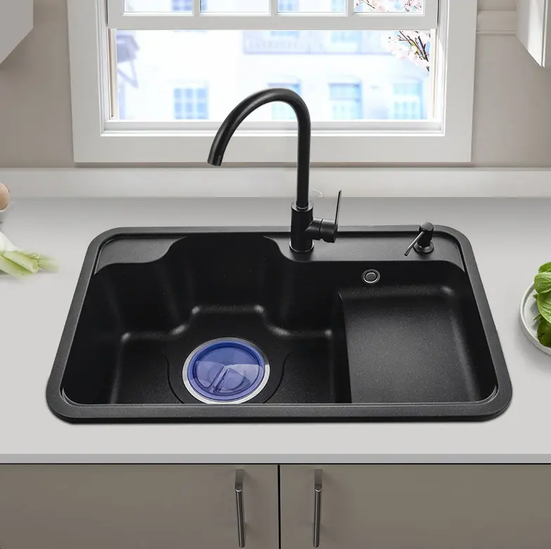 Rechteckige Kunststein Single Bowl Spüle Black Quartz Resin Kitchen Sink