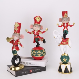 Ensemble de trois figurines en résine Redeco Vintage <span class=keywords><strong>Circus</strong></span> Mouse Acrobat, décoration d'intérieur rouge, cadeau, vente en gros, logo personnalisé - Product Image 6