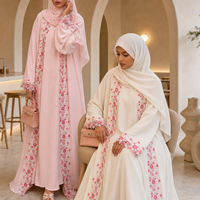 Robe Abaya brodée islamique pour l'Aïd Ramadan, ensemble 3 pièces, dentelle Nida, style Dubaï, Abaya modeste, robe musulmane pour femmes avec hijab