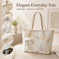 Tas Tote Wanita Bordir Custom Kapasitas Besar dengan Resleting, Tas Selempang Ringan Kasual, Tas Belanja OEM Label Pribadi